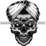 Middle Eastern Indian Skull Turban Hat Color Art Design Logo Clipart SVG