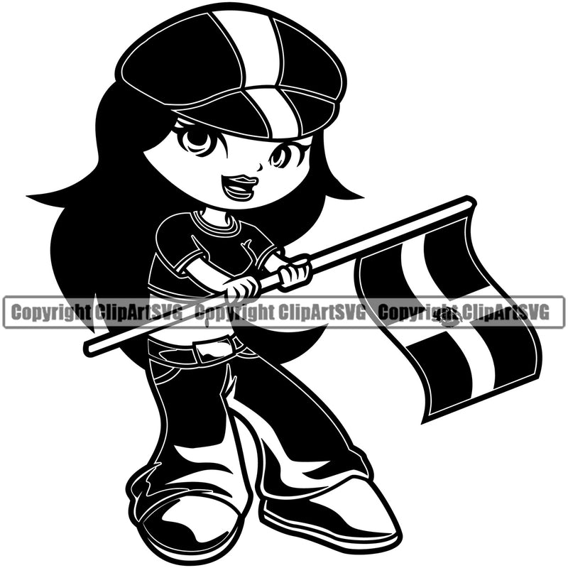 Country Map National Flag Dominican Republic Cute Little Girl Black Hair Design Element Emblem Badge Symbol Icon Global Sign Latin Latino Latina Spanish Caribbean Island Logo Clipart SVG