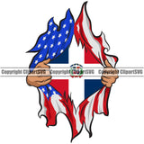 Country Map Nation National Flag Dominican Republic Hand Hands Rip Ripping Shirt Open USA Flag Color Design Element Emblem Badge Latin Latino Latina Spanish Caribbean Island Icon Global Official Sign Logo Clipart SVG