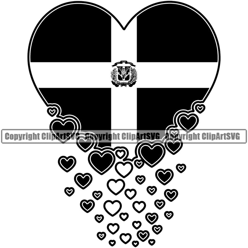 Country Map Nation National Dominican Republic Hearts Falling Flag Latino Latina Spanish Caribbean Island Design Element Emblem Badge Symbol Icon Global Official Sign Logo Clipart SVG