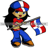 Country Map Nation Cute Little Girl With Black Long Hair Hand Flag Design Element Emblem Badge Symbol Dominican Republic Latin Latino Latina Spanish Caribbean Global Official Sign Logo Clipart SVG