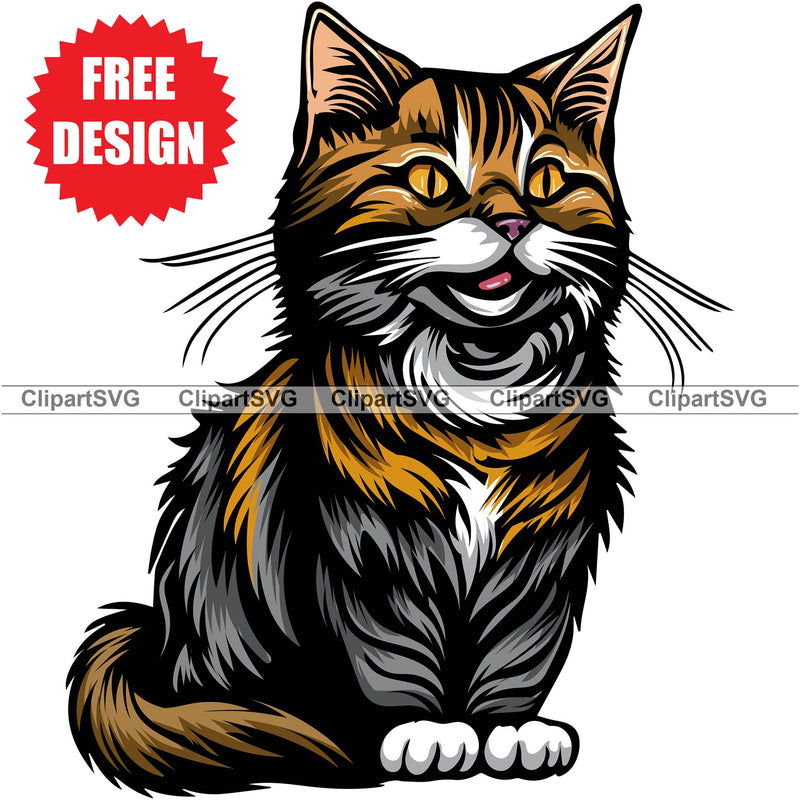 Free American Bobtail Smiling Peeking Cat Happy Cute Kitten Face Animal Portrait Adorable Kitty Breed Pedigree Purebred Train Trainer Training Color Design Clipart SVG