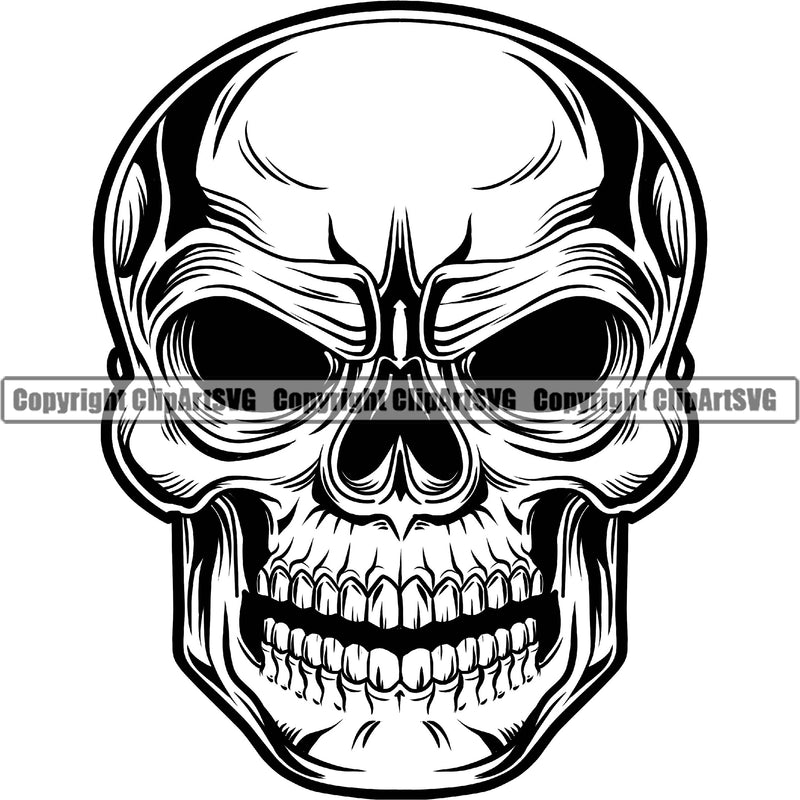 Angry Face Skull Head Death Evil Horror Skeleton Scary Head Evil Horror Tattoo Halloween Grunge Gothic Spooky Logo Clipart SVG