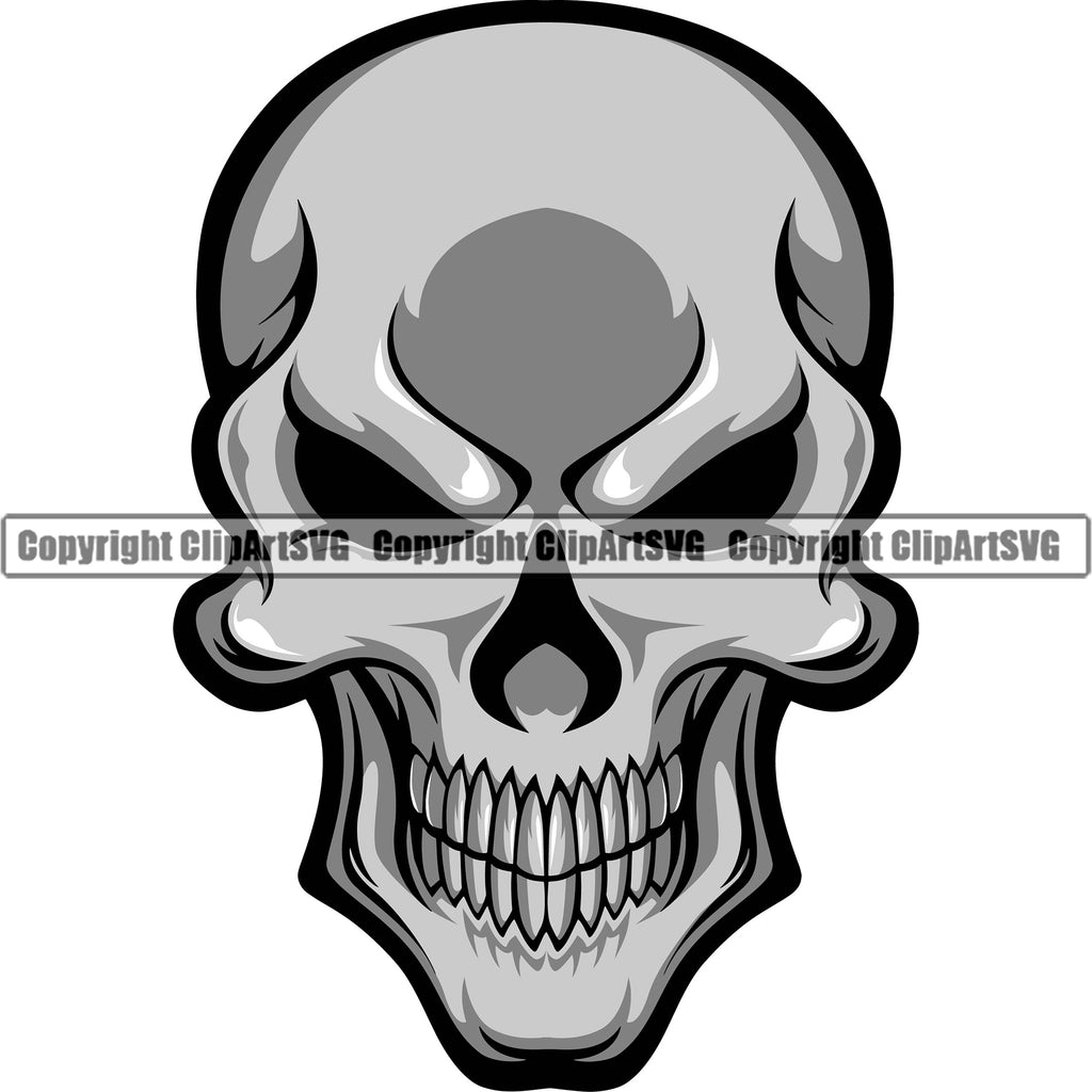 Scary Skull Head Evil Teeth Art Gothic Element Graphic Front Horror Danger Scary Bone Design Element Grey Logo Clipart SVG