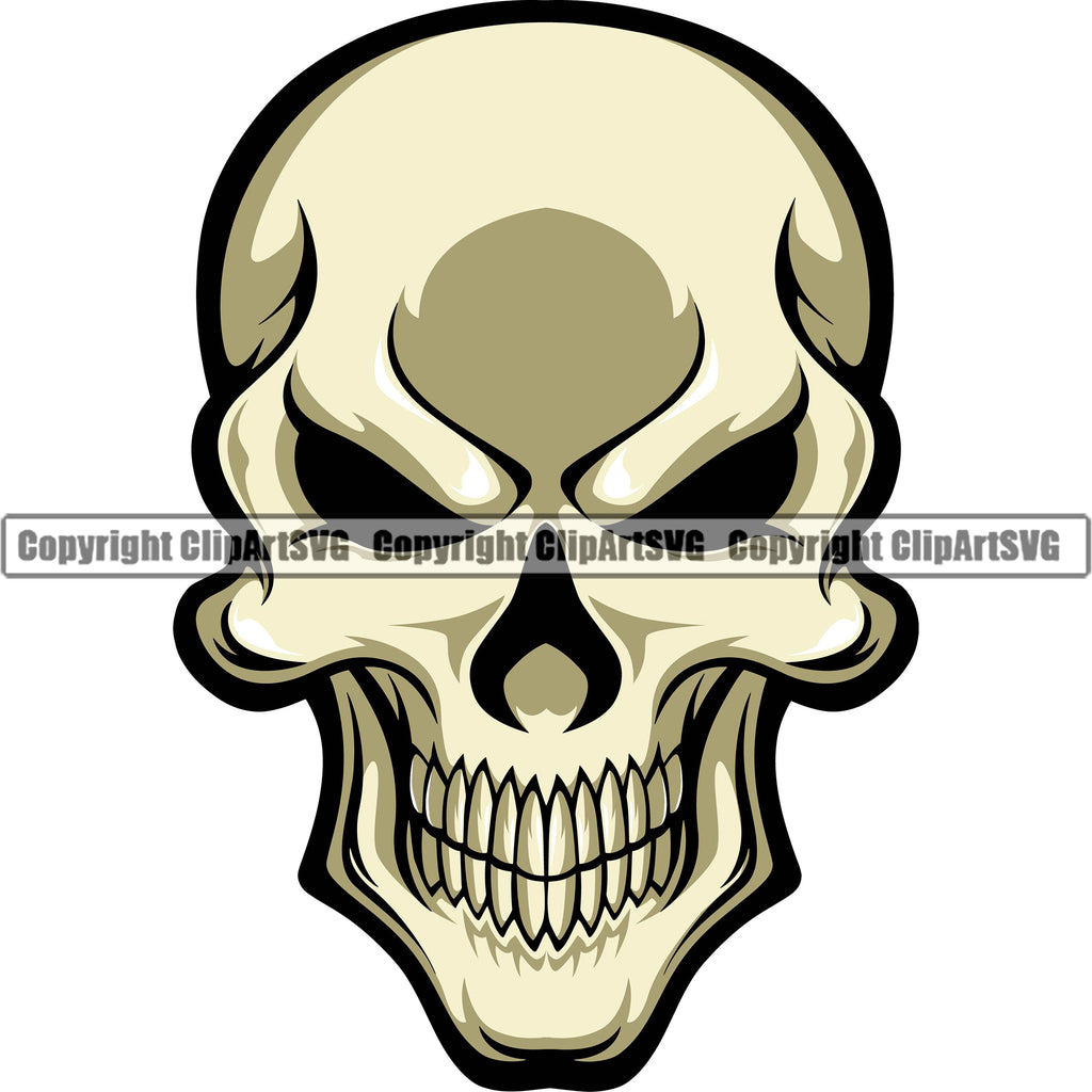 Scary Skull Head Evil Teeth Art Gothic Element Graphic Front Horror Danger Scary Bone Design Element Yellow Logo Clipart SVG