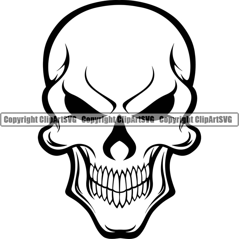 Scary Skull Head Evil White Art Gothic Retro Graphic Front Horror Danger Tattoo Bone Design Element Grey Logo Clipart SVG