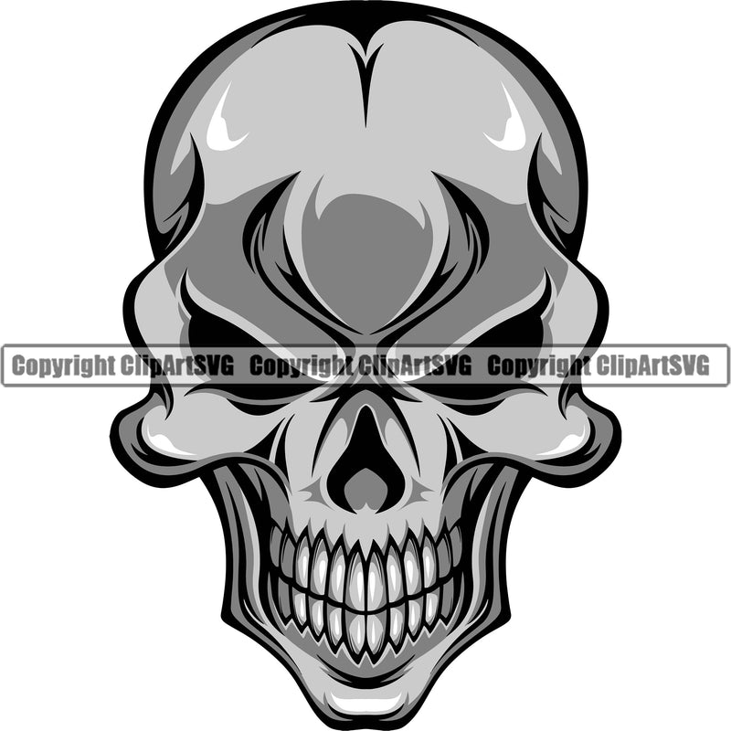 Skull Head Evil White Art Texture Retro Vintage Front Horror Style Tattoo Bone Vector ClipArt SVG