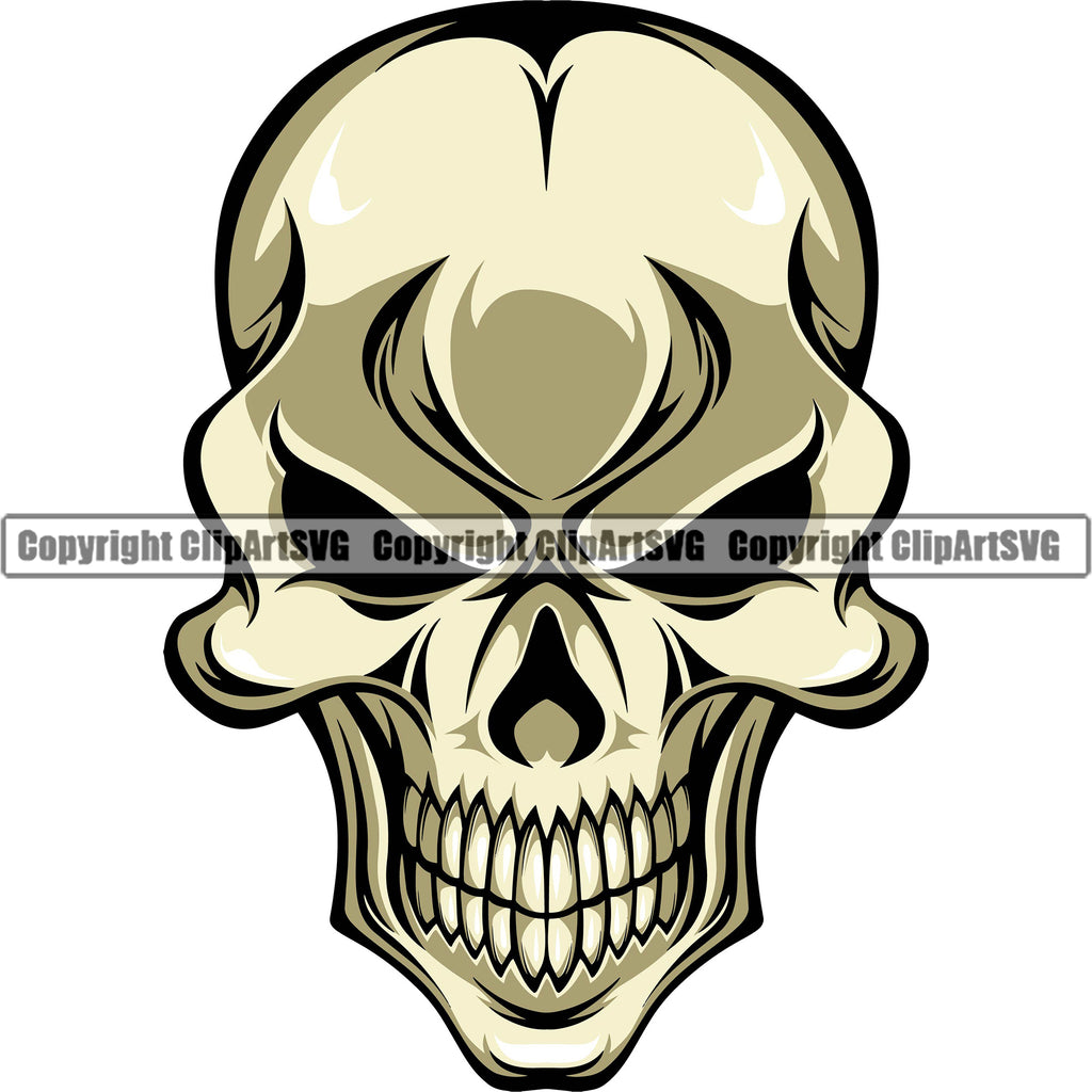 Skull Head Evil White Art Gothic Retro Graphic Front Horror Danger Tattoo Bone Vector ClipArt SVG