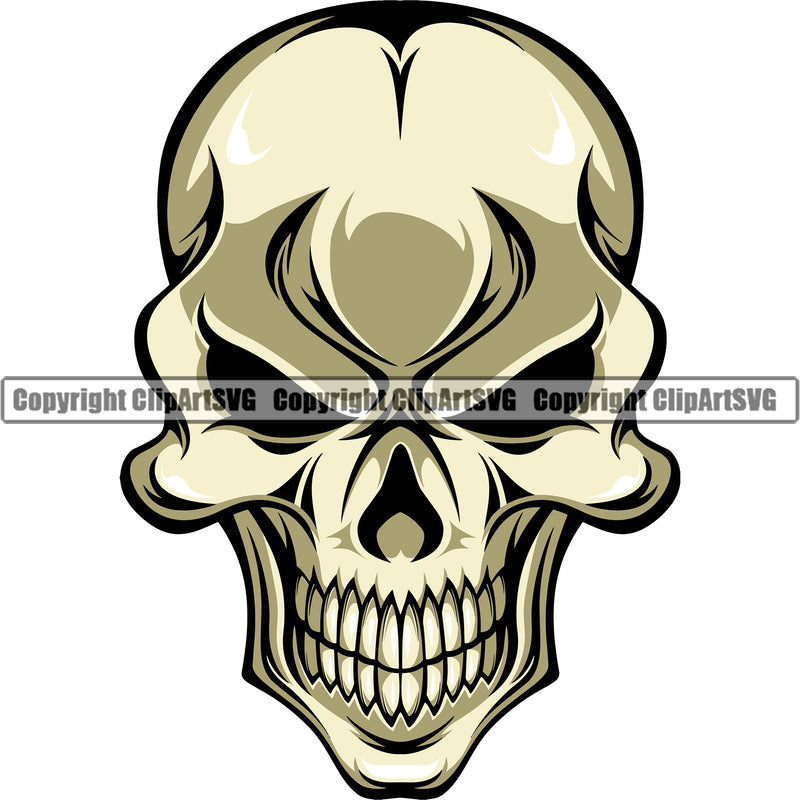 Skull Head Evil White Art Gothic Retro Graphic Front Horror Danger Tattoo Bone Vector ClipArt SVG