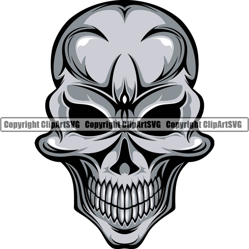 Skull Head Evil Teeth Art Gothic Element Graphic Front Horror Danger Scary Bone Vector ClipArt SVG