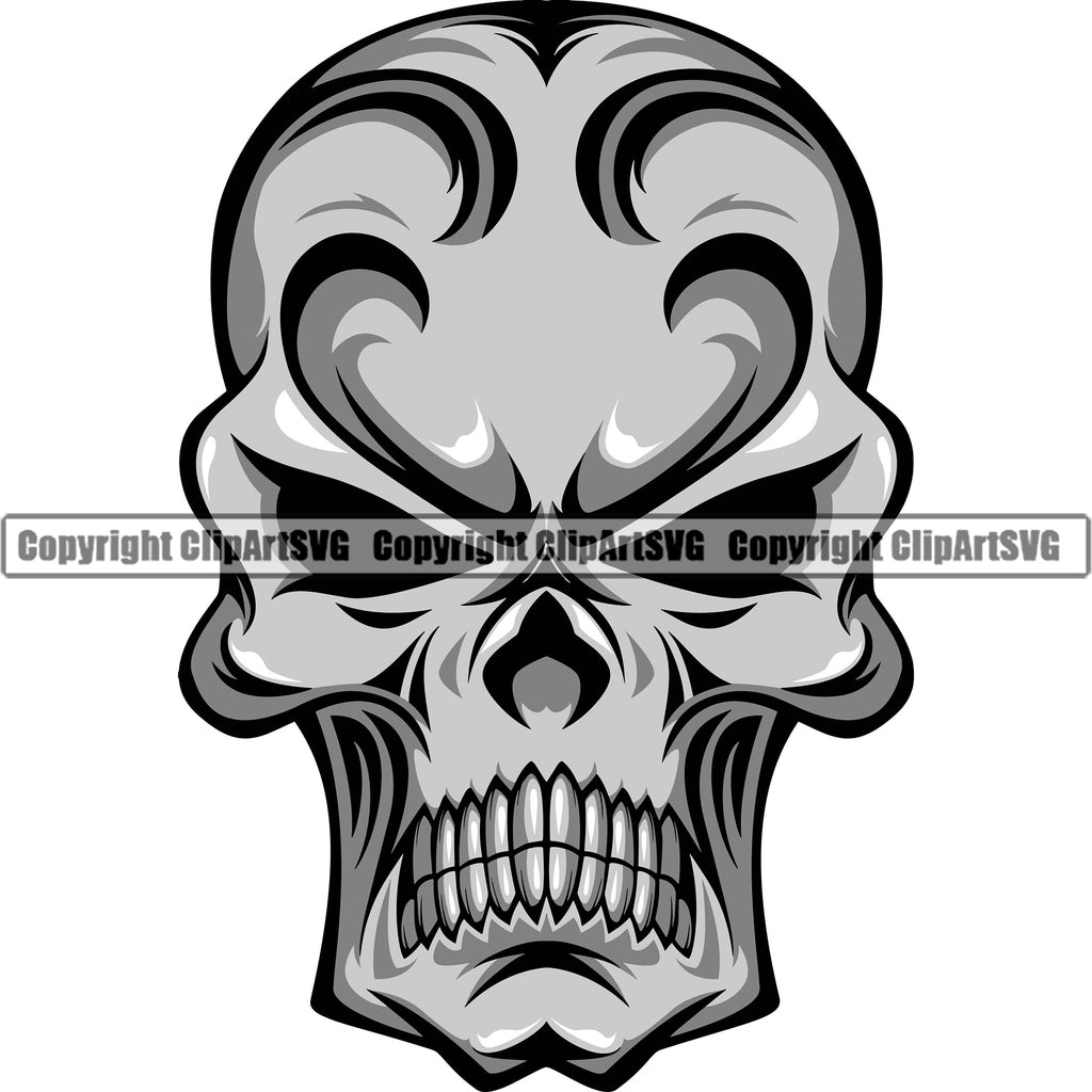 Scary Skull Grinning Death Evil Grin Kill Killer Tattoo Human Head Skeleton Bone Vintage Design yellow Logo Clipart SVG