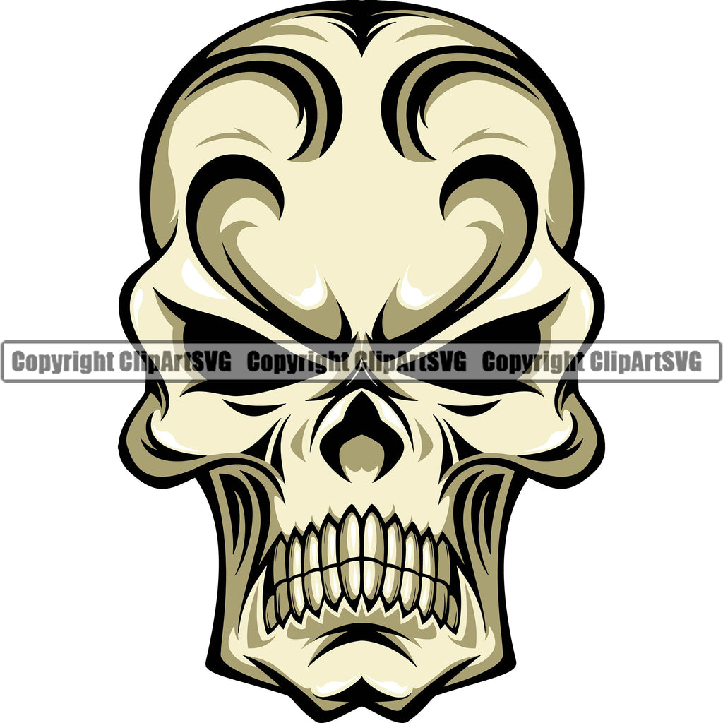 Scary Skull Head Evil Teeth Art Gothic Element Graphic Front Horror Danger Taattoo Tat Design Element Yellow Logo Clipart SVG