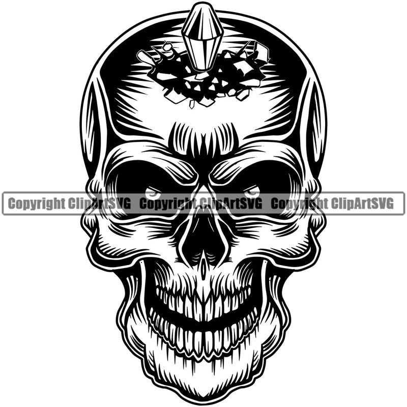 Skull Head Injury Evil Death Horror Damage Skeleton Scary Head Tattoo Spooky Halloween Grunge Gothic Logo Clipart SVG