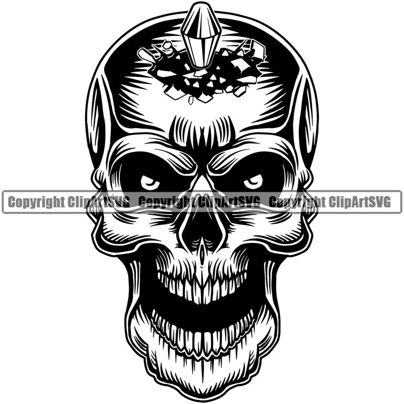 Bullet Eyes Scary Skull Head Evil Horror Tattoo Skeleton Skeleton Grunge Gothic Spooky Face Logo Clipart SVG