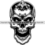 Bullet Eyes Scary Skull Head Evil Horror Tattoo Skeleton Skeleton Grunge Gothic Spooky Face Logo Clipart SVG