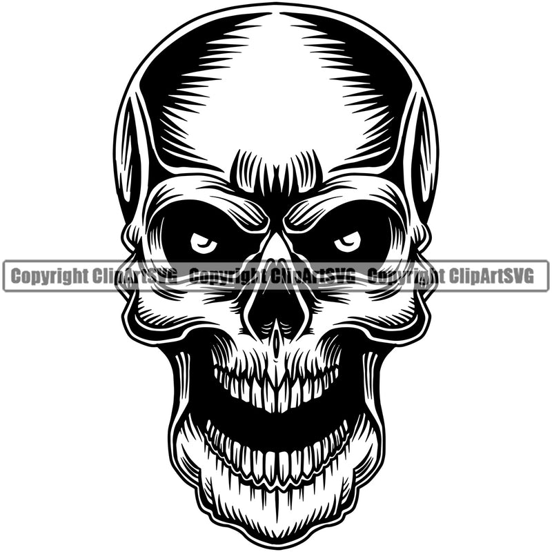 Danger Scary Skull Head Evil Horror Tattoo Skeleton Logo Grunge Gothic Spooky Face Vector Clipart SVG