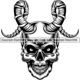 Skeleton Skull Head Horn Evil Horror Tattoo Skeleton Scary Skull Head Design Vector Clipart SVG