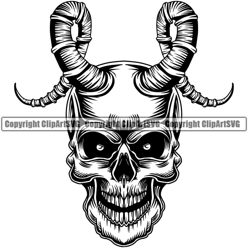 Danger Skeleton Skull With Head Horn Death Halloween Grunge Gothic Spooky Horror Tattoo Skeleton  Face Logo Clipart SVG