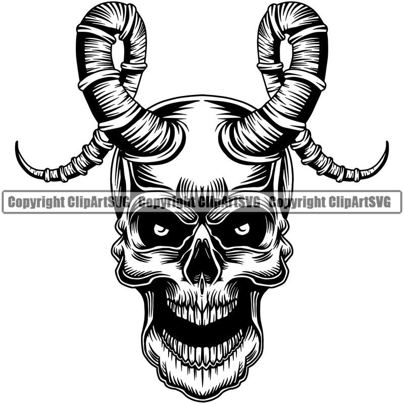 Angry Looking Skull Head Evil Horror Tattoo Skeleton Death Halloween Skeleton Skull Head Horn Logo Clipart SVG