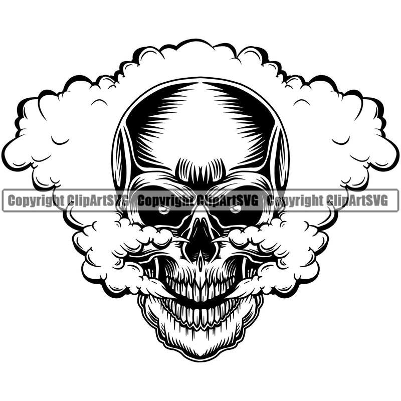 Double Smoke Head Design Death Halloween Grunge Gothic Spooky Face Skeleton Skull Logo Clipart SVG