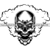 Skull Head Smoke Coming Out Of Mouth Illustration Dead Horror Skeleton Bone Human Halloween Smoke Burn Body Design Death Black ClipArt SVG