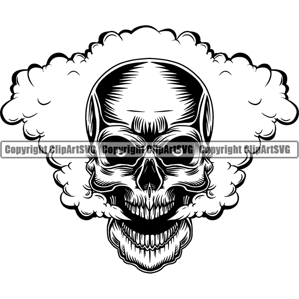 Skull Head Smoke Coming Out Of Mouth Illustration Cartoon Front ...