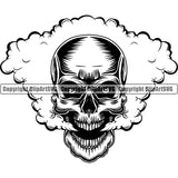 Skull Head Smoke Coming Out Of Mouth Illustration Cartoon Front Skeleton Bone Human Halloween Smoke Burn Body Design Death Black ClipArt SVG