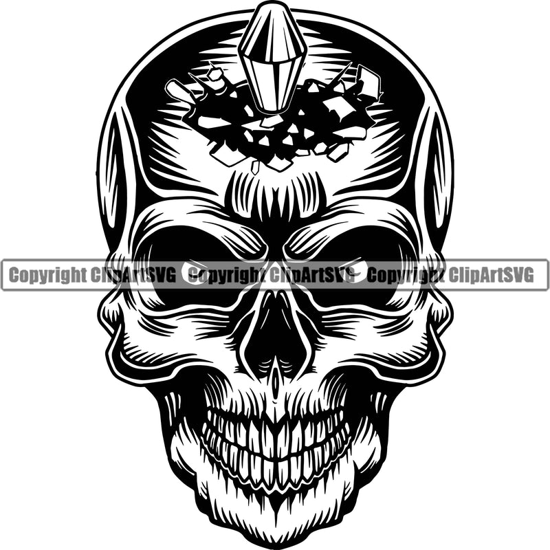Smiley Skull Head Injury Evil Death Horror Damage Skeleton Scary Smile Close Jaw Mouth Head Tattoo Spooky Halloween Grunge Gothic Logo Clipart SVG