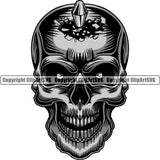 Skull Gun Bullet Shot Breaking Through Head Teeth Cartoon Symbol Old Smoke Graphic Icon Danger Death Black ClipArt SVG
