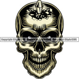 Skull Gun Bullet Shot Breaking Through Head Teeth Cartoon Front Gothic Symbol Decoration Horror Graphic Tattoo Danger Death Black ClipArt SVG