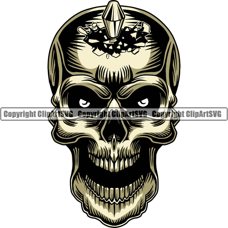 Yellow Color Danger Bullet Eyes Death Halloween Grunge Horror Tattoo Skeleton Logo Scary Skull Head Clipart SVG