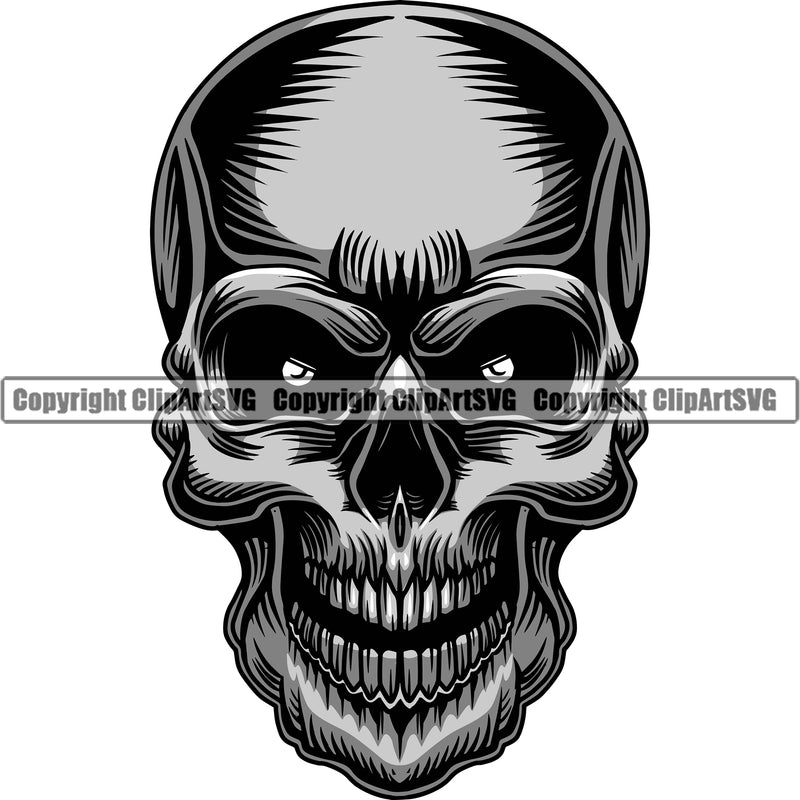 Dark Skull Head Round Eyes Skeleton Scary Horror Evil Death Grunge Gothic Head Circle Eyeballs Tattoo Spooky Halloween Logo Clipart SVG