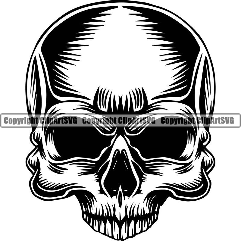 Skull Without Jaw Bone Head Without Eyeballs Evil Death Skeleton No Eyes Scary Horror Grunge Gothic Head Tattoo Spooky Halloween Logo Clipart SVG