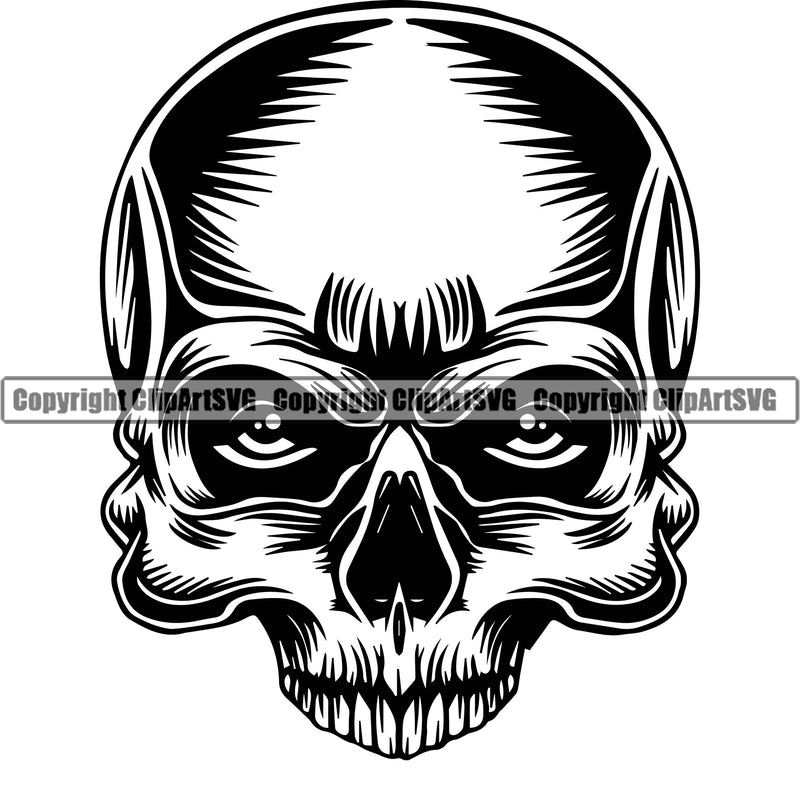 Skull Without Jaw Bone Head Evil Death Skeleton Scary Horror Grunge Gothic Head Tattoo Spooky Halloween Logo Clipart SVG