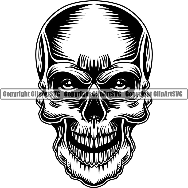 Skull Head Real Horror Tattoo Skeleton Scary Skull Head Evil Death Halloween Grunge Gothic Face Logo Clipart SVG