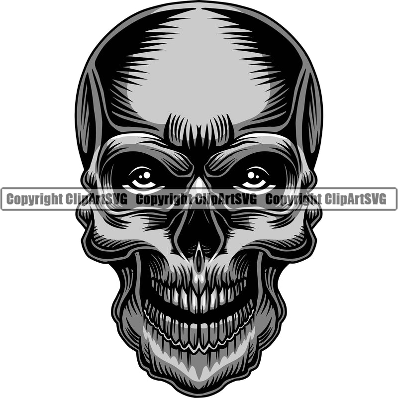 Dark Skull Head Skeleton Scary Horror Evil Death Grunge Gothic Head Tattoo Spooky Halloween Logo Clipart SVG