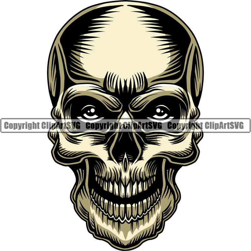 Real Eyes And Yellow Color Scary Skull Head Evil Horror Tattoo Skeleton Skull Head Logo Clipart SVG