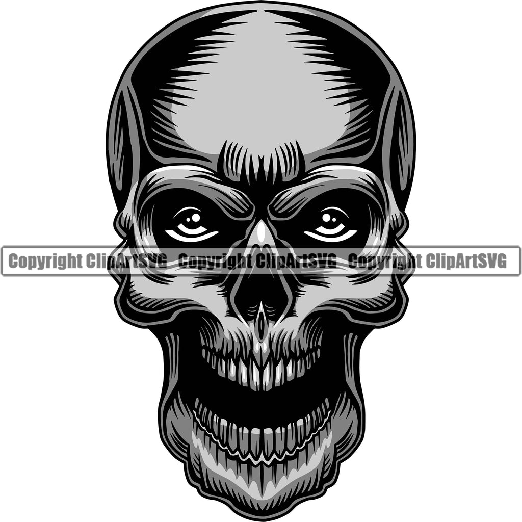 Skull Head With Real Eyes Skull Head Evil Horror Tattoo Skeleton Death Halloween Grunge Logo Clipart SVG