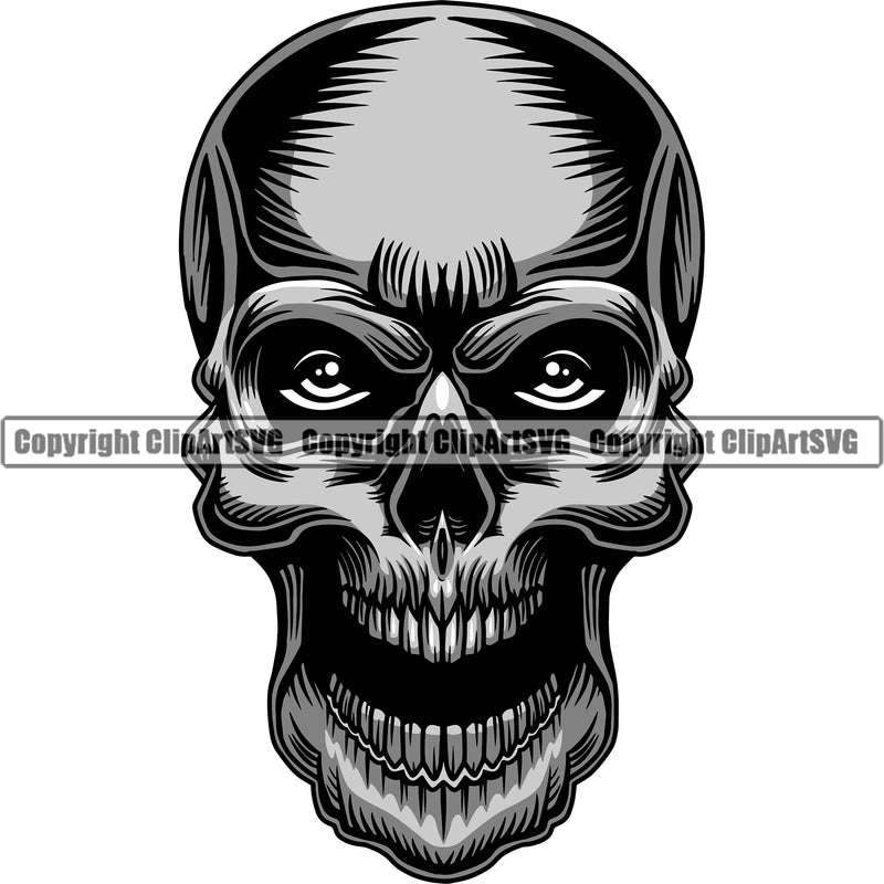 Skull Head With Real Eyes Skull Head Evil Horror Tattoo Skeleton Death Halloween Grunge Logo Clipart SVG
