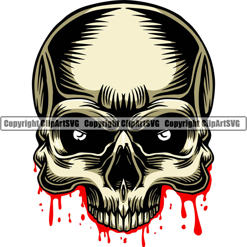 Dripping Blood Color Yellow Skull Head Design Horror Tattoo Skeleton Death Halloween Grunge Clipart SVG
