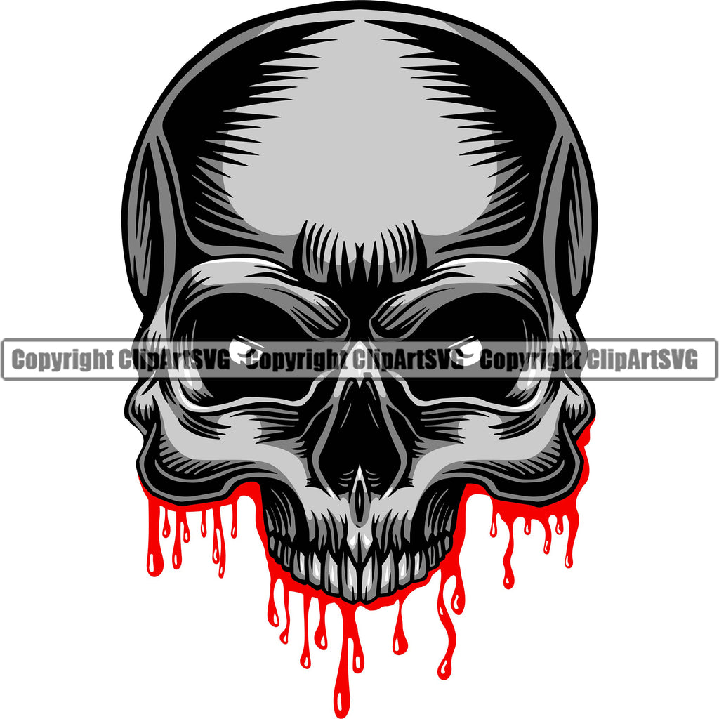 New Blood Dropping Skull Head Evil Horror Tattoo Skeleton Death Halloween Grunge Gothic Vector Clipart SVG