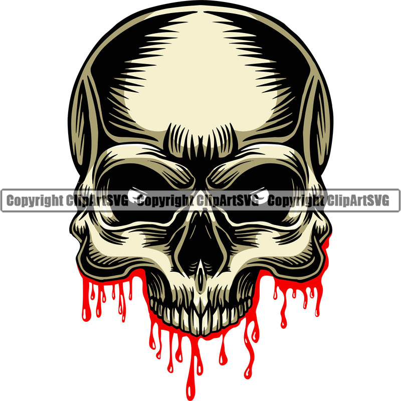Yellow Color Head Dropping Blood Skull Face Scary Evil Horror Tattoo Skeleton Design Logo Clipart SVG