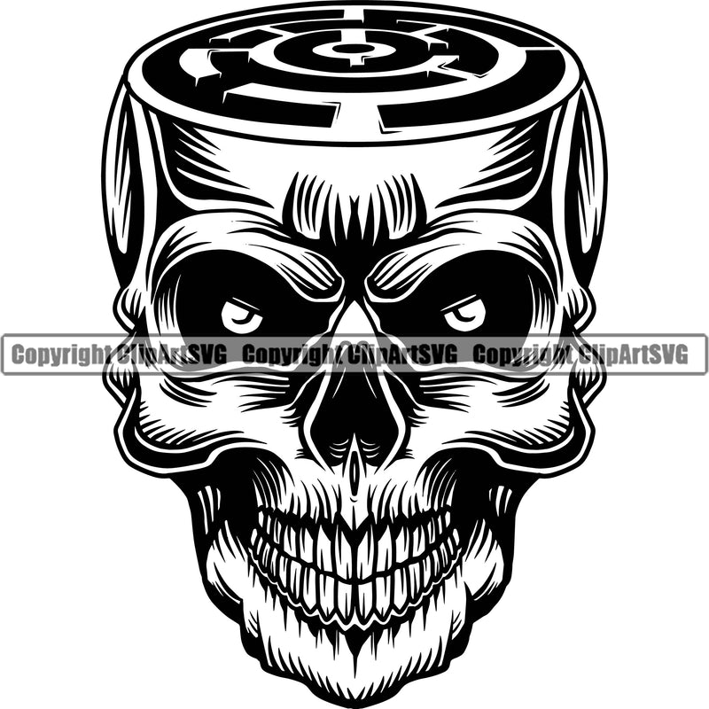 Smiley Skull Flat Head Evil Death Horror Skeleton Scary Smile Close Jaw Mouth Head Tattoo Spooky Halloween Grunge Gothic Logo Clipart SVG