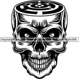 Smiley Skull Flat Head Evil Death Horror Skeleton Scary Smile Close Jaw Mouth Head Tattoo Spooky Halloween Grunge Gothic Logo Clipart SVG