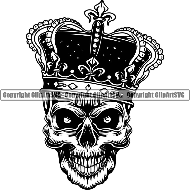 Scary Skull Dead Head Wearing King Crown Royalty Devil Vintage Design Element Logo Clipart SVG
