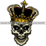Scary Skull Dead Head Wearing King Crown Royalty Devil Vintage Design Element Yellow Logo Clipart SVG