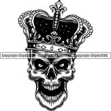 Skull King Crown Head Evil Drawn Art Texture Retro Front Horror Style Tattoo Bone Icon ClipArt SVG