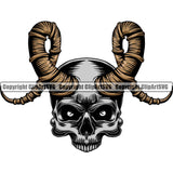 Scary Skull Horns Dead Head Evil Kill Killer Tattoo Skeleton Bone Horror Satan Devil Vintage Design Element Logo Clipart SVG