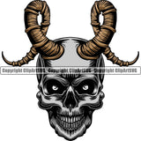 Scary Skull Horns Dead Head Evil Kill Killer Tattoo Skeleton Bone Horror Satan Devil Vintage Design Element Grey Logo Clipart SVG