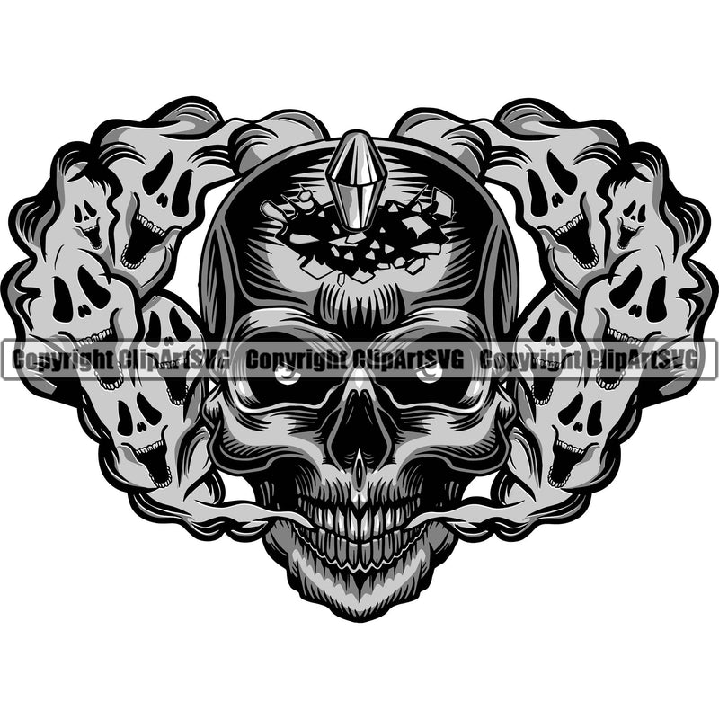 Smoke Ghost Skull Head Death Halloween Grunge Gothic Spooky Face Evil Horror Tattoo Danger Vector Clipart SVG